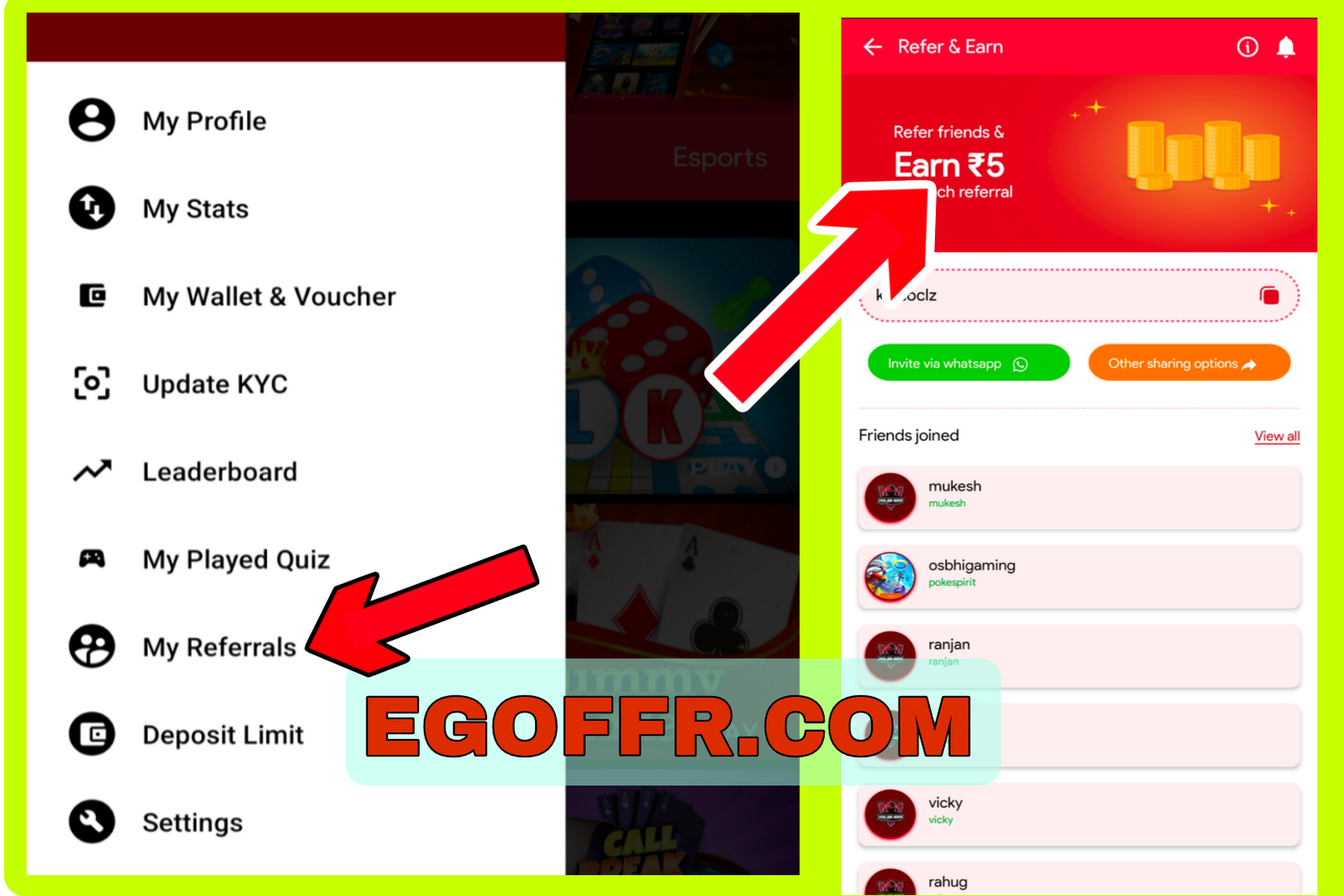 Khiladi Adda Refer & Earn Steps 2025